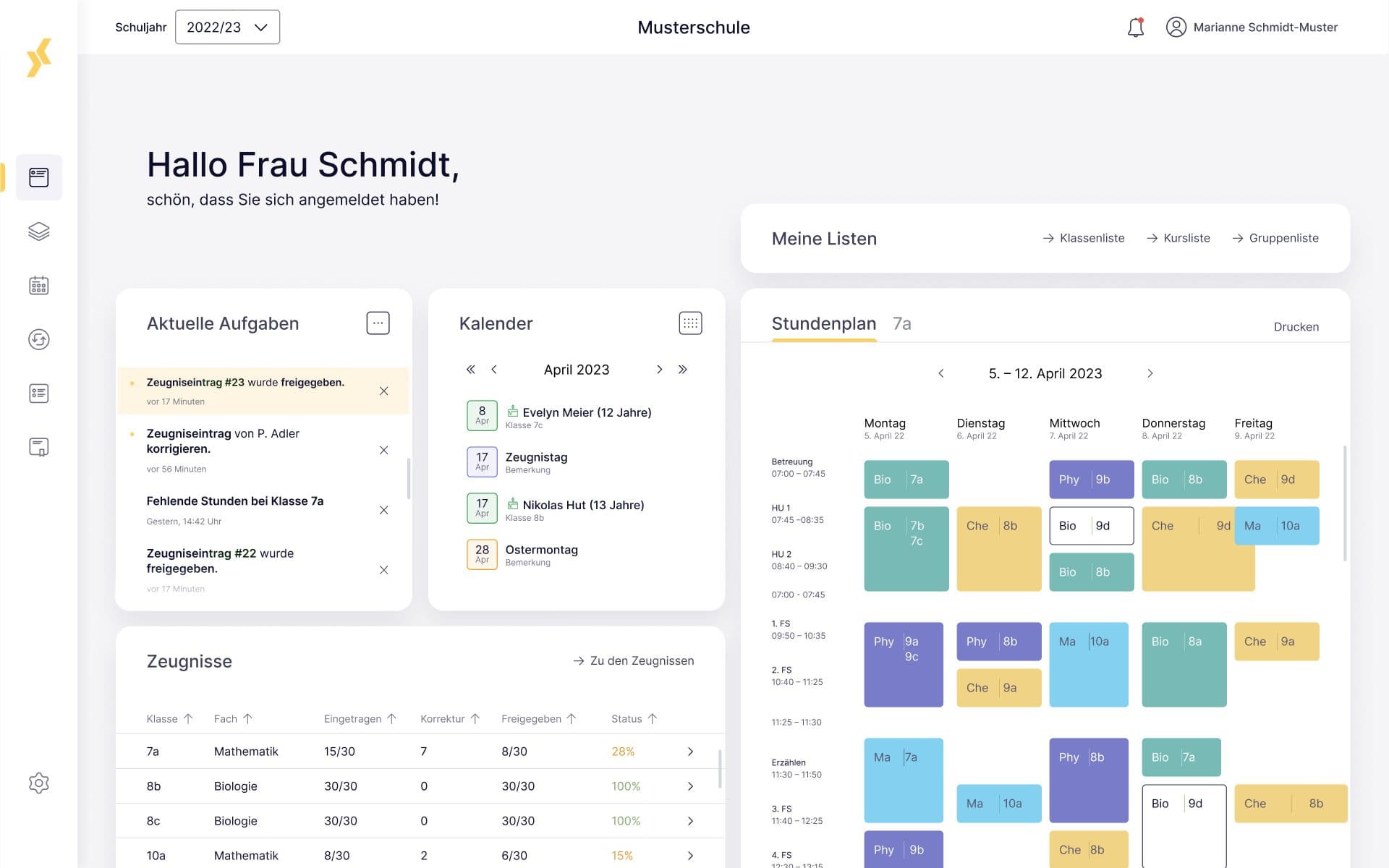 a screenshot of a dashboard for a school .