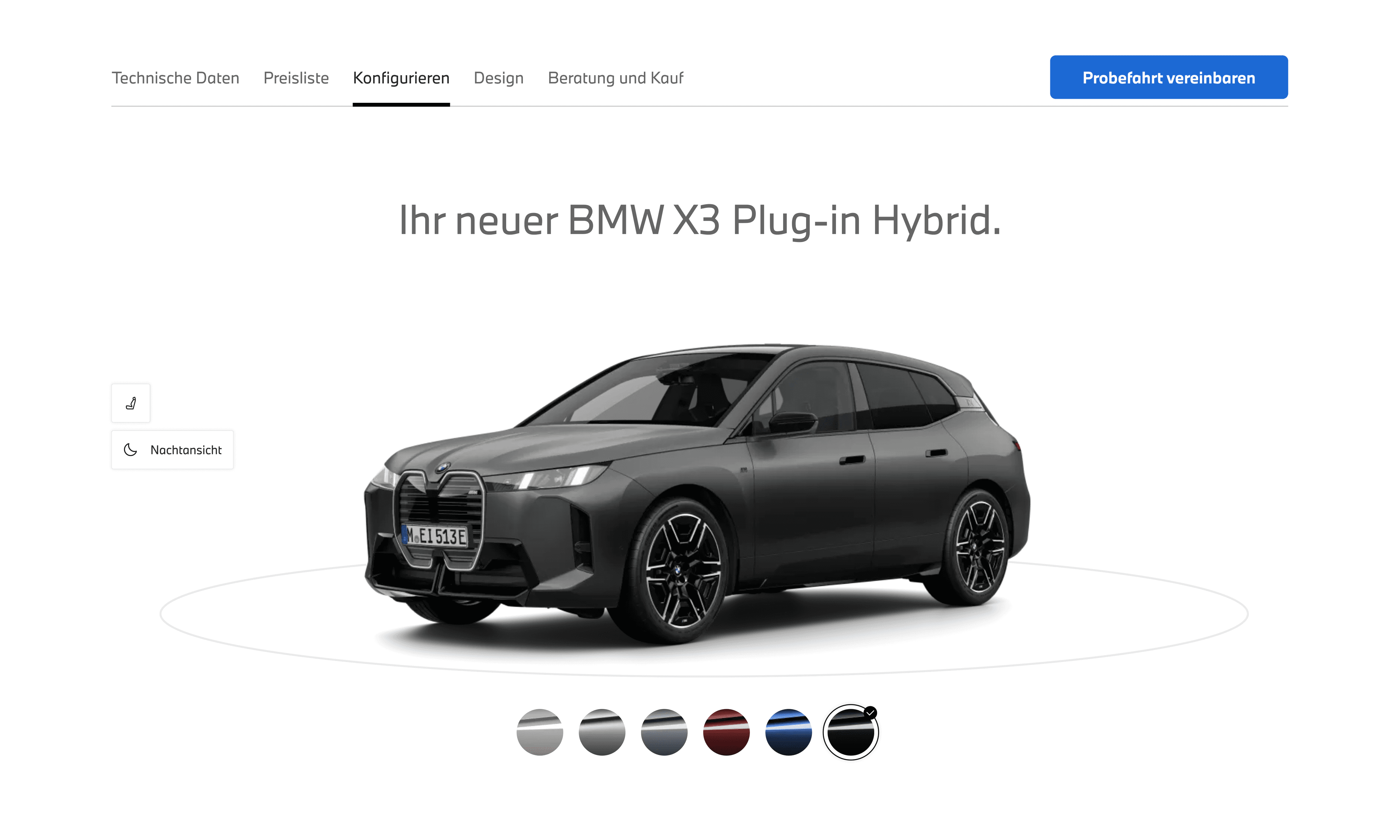 Dunkelgrauer BMW X3 Plug-in Hybrid auf der Konfigurator Seite